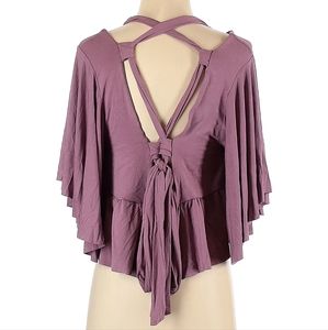 Free People Lavender Lace Up Ruffle Batwing Crop Top